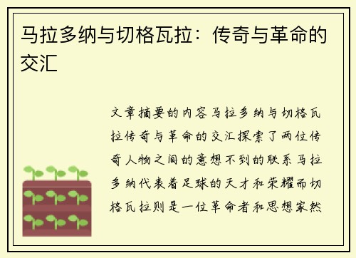 马拉多纳与切格瓦拉：传奇与革命的交汇